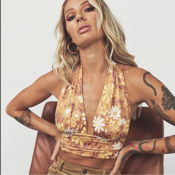 Princess Polly Retro Floral Orange Halter Top - Picture 5 of 11